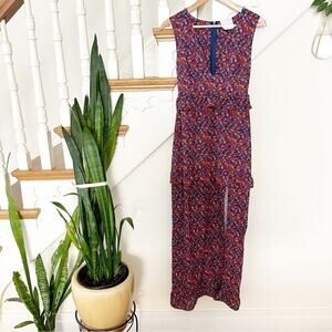 Nightwalker Women's Blue, Red, Green Floral Sleeveless V-Neckline Maxi Dress XS